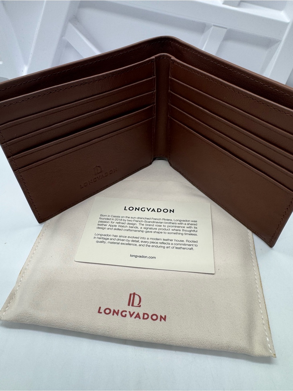 NWT Longvadon 1407 Soft Leather Short Wallet 8CC Marron Cognac #0163